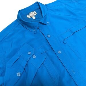 Duluth Trading Co. 2XL Mens Button Down Shirt Long Sleeve Blue Work